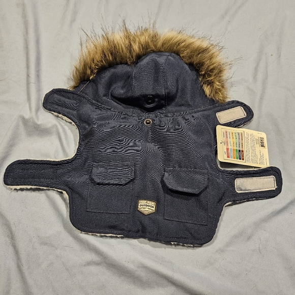Top Paw dog hooded coat blue fur trim - Picture 2 of 12